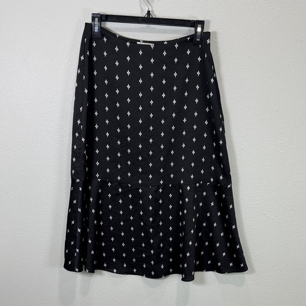 LOFT‎ Black satin A-Line Skirt with White Diamond Pattern